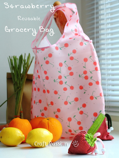 DIY Strawberry Reusable Grocery Bag